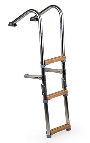 wellenshop Bootsleiter Badeleiter 3 Stufen mit Handlauf Edelstahl Holz klappbar für Boot