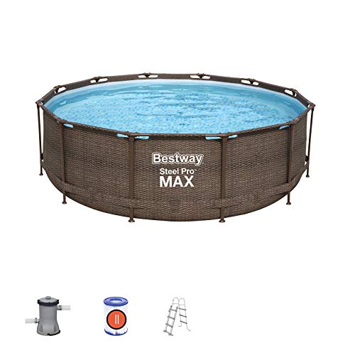 Bestway Power Steel Deluxe 366x100 cm, Frame Pool rund mit stabilem Stahlrahmen im Komplett-Set, rattan