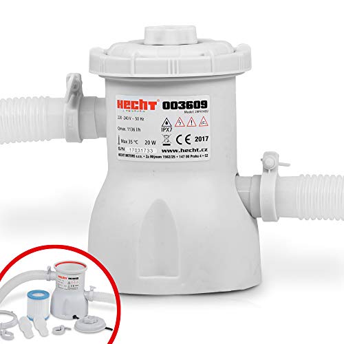 Hecht Filterpumpe für Aufstellpool – Komplett Set – 20 Watt Kartuschenfilteranlage – Mit Filtereinsatz zur optimalen Reinigung von Wasser im Schwimmbecken –1136 l/h – Leise Filteranlage
