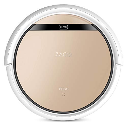 ZACO V5sPro Saugroboter mit Wischfunktion, automatischer Staubsauger Roboter, 2in1 nass Wischen bis zu 180qm oder Staubsaugen, für Hartböden, Fallschutz, beutellos, mit Ladestation, 22W, 300ml, Gold