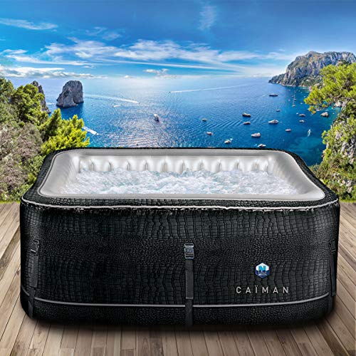 Whirlpool Netspa „Caiman“ aufblasbar 4 Personen 168x168cm Kroko-Kunstleder 110 Massagedüsen Heizung Aufblasfunktion per Knopfdruck 700l Wellness Massage
