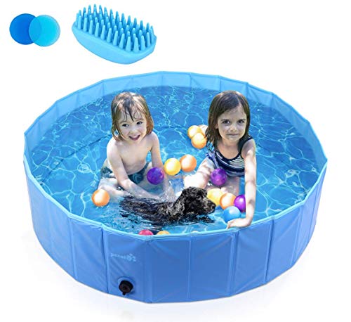Pecute Hundepool Schwimmbad Für Hunde und Katzen Swimmingpool Hund Planschbecken Hundebadewanne Faltbarer Pool Für Kinder Den Hund Katze Geschenk - Haustier Badebürste M (120 * 30cm)