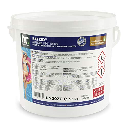 Chlor Multitabs 5 in 1 - 200g Tabs Multi Chlortabletten - 1 x 5kg mit 5 Phasen Pflegewirkung für sauberes und hygienisches Poolwasser